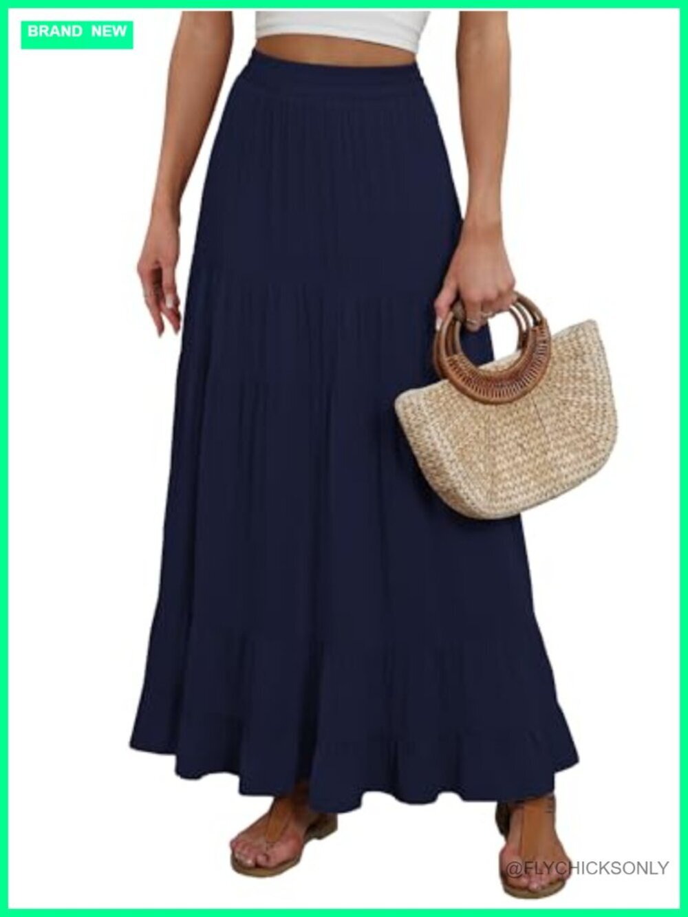 Women's High Waist Maxi Skirt - A-Line Tiered Flowy Pleated Summer Skirt